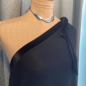 Never worn one shoulder LOFT blouse with velvet trim **free fast shipping**